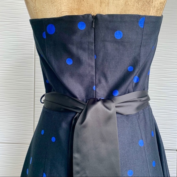 Strapless Dress, Black with blue polka dots. - Picture 3 of 11